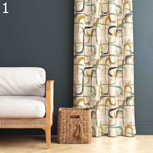 Paneles de cortina modernos de mediados de siglo, cortinas retro de los años 70, cortinas de estilo retro vintage, cortinas retro de los años 80, cortinas MCM, cortinas modernas