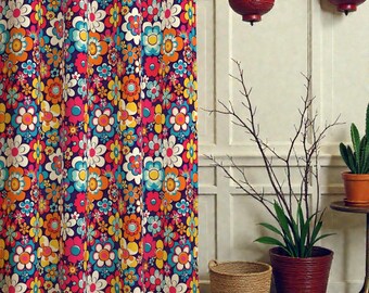 レトロな花柄カーテン、ミッドセンチュリーモダンフローラルカーテン