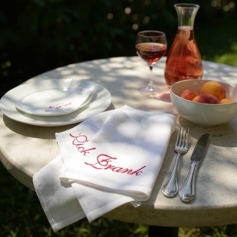 Embroidered Name Linen Dinner Napkins, Embroidered Napkin With Name, Wedding Monogrammed Napkins, Wedding Napkins, Personalized Napkins image 4