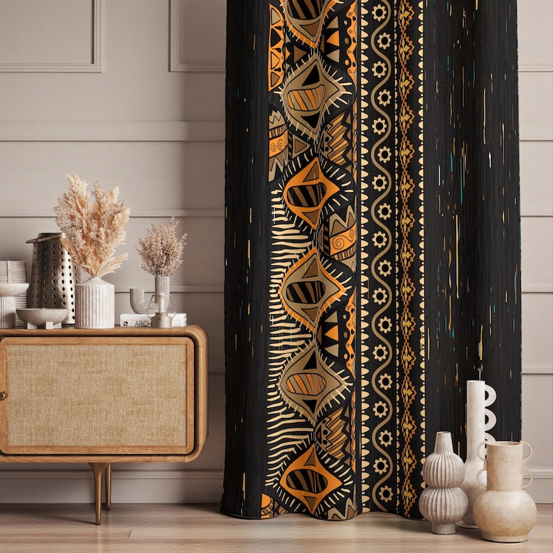 Ethnic Authentic Curtains, Tribal Curtains, African Mudcloth Blackout Curtain, Ethnic African Grommet Curtain, Ethnic Abstract Print Drapes image 2