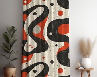 レトロカーテン、ミッドセンチュリーカーテンパネル、レトロ