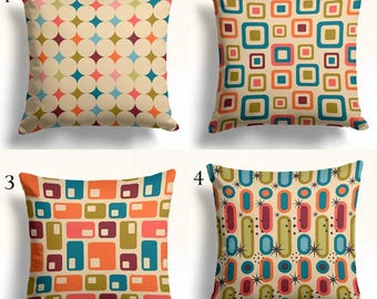 Mid Century Modern Pillow Cover, 70s Retro Geometric Cushion