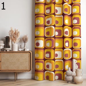 Retro Geometric Curtains, Mid Century Modern Curtain Panels, 70s & 80s Mod Style Window Panels, Vintage Abstract Drapes for Living Room