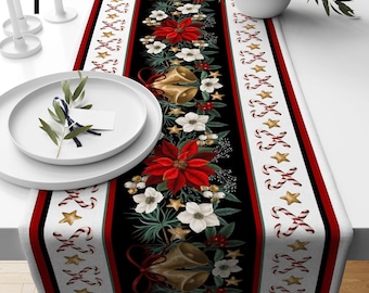 Camino de mesa navideño, decoración de mesa navideña, camino de mesa verde, camino de mesa navideño, mesa de fiesta navideña, regalo de Navidad