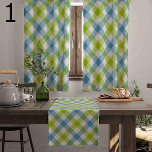 Blue Buffalo Plaid Kitchen Curtains, Kitchen Buffalo Check Curtains, Farmhouse Curtains Panel, Checked Kitchen Curtains, Printed Curtain