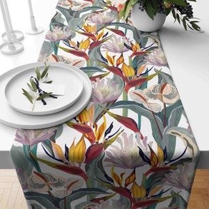 Tropical Leaf Table Runner, Flamingo Table Runner, Palm Leaf Table Runner, Tropical Tablecloth, Exotic Leaves Print, Table Decoration