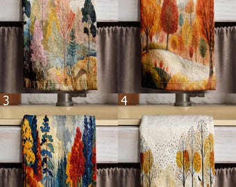 Fall Tea Towels, Autumn Landscape Tea Towels, Autumn Printed Dish Towels, Fall Abstract Dish Towel, Fall Landscape Kitchen Towels
