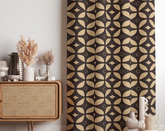 レトロな幾何学模様のカーテン、レトロなパネルカーテン、茶色の模様の