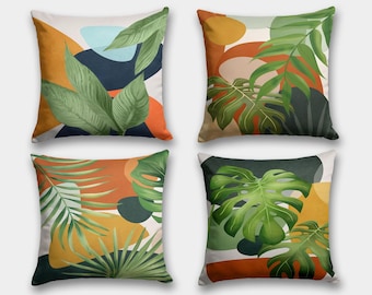 Modern Abstract Leaves Pillow Cover, Modern Minimalist Cushion Cover, Modern Abstract Leaf Pillow Covers, Tropical Abstract Cushion Covers