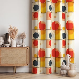 Mondrian Style Panel Curtains, Mid Century Modern Curtain Panels, Retro Color Window Drapes, Geometric Abstract Art Curtains