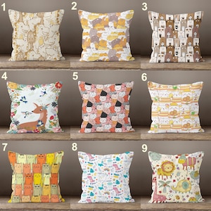 Kids Room Pillow Cover, Cute Cats Throw Pillow Cover, Playroom Cushion Covers, Cute Animal Pillowcase, Decorative Nursery Pillow Covers