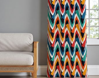 レトロカーテン、レトロなウェーブカーテンパネル、70年代ヒッピー