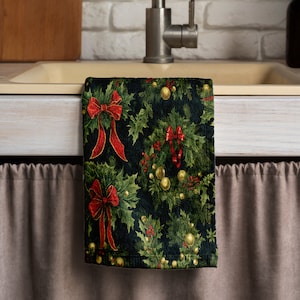 Panos de prato de Natal, pano de prato de Natal, toalha de decoração de cozinha de Natal, toalha de mão de cozinha de azevinho, pano de prato de decoração de cozinha de Natal