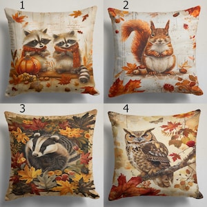 Funda de cojín con animales de otoño, funda de almohada con animales del bosque otoñal, funda de cojín de temporada, fundas de almohada con animales de otoño, decoración otoñal para el hogar
