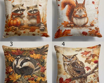 Autumn Animals Throw Pillow Cover, Fall Forest Animals Pillowcase,  Seosonal Cushion Cover, Autumn Animals Pillow Covers, Fall Home Decor