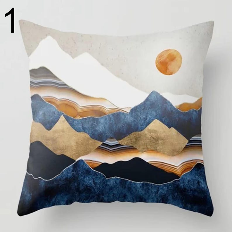 Landscape Pillow Covers, Abstract Pillows, Mountain Pillow Cover, Moon and Lake Pillow Cover, Home Decor, Modern Art Pillowcase 1