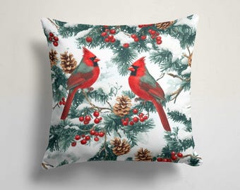 Christmas Pillow Cover, Cardinal Bird Pillowcase, Holiday Throw Pillows