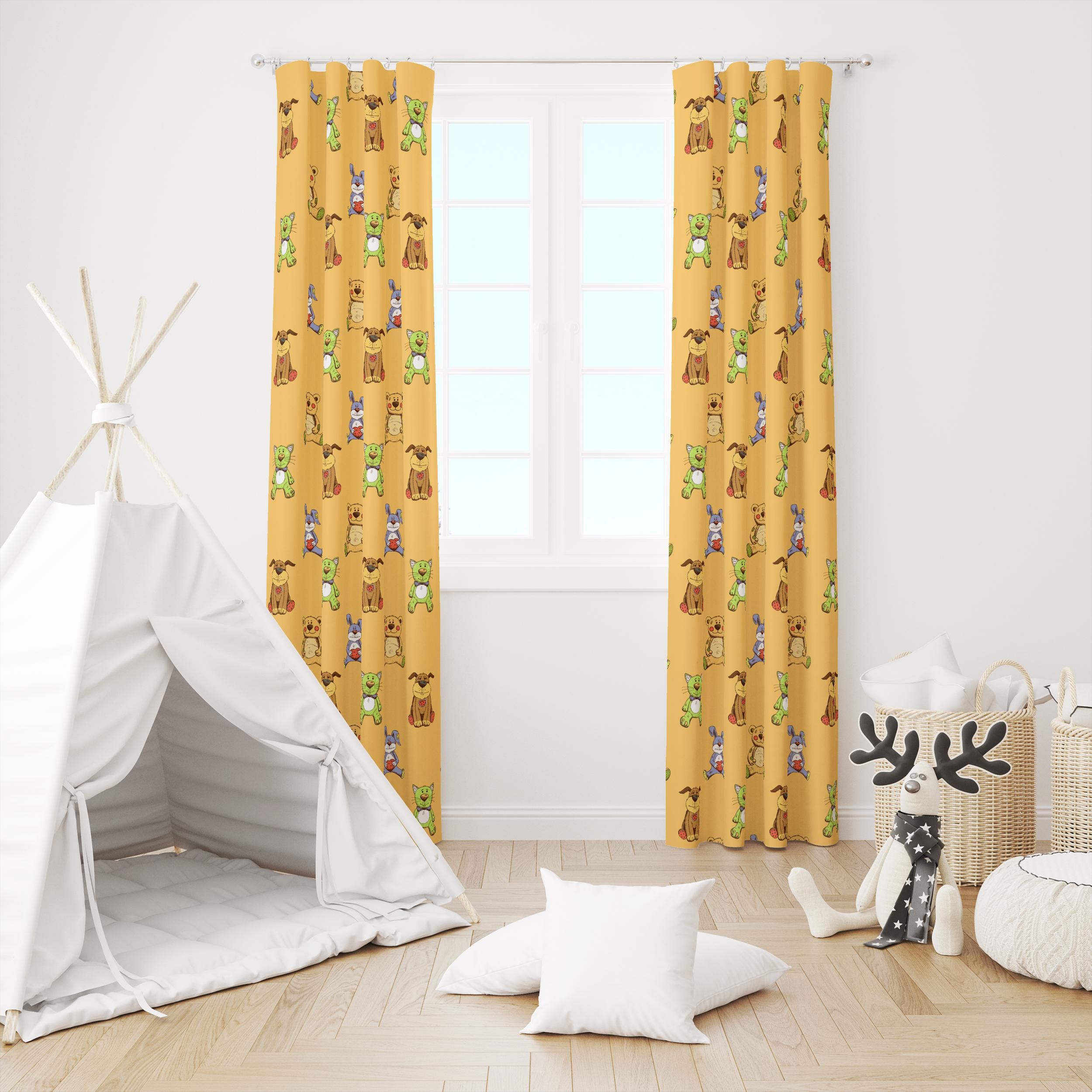 かわいい動物プリントカーテン、子供部屋用ドレープ、かわいい動物