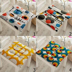Mid Century Style Chair Pillows, Modern Geometric Chair Pads, Abstract Circle Seat Cushions, Colorful Art Chair Cushions