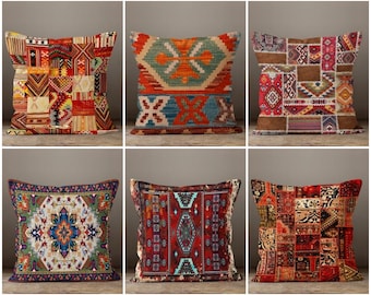 Ethnic Printed Pillow Cover, Boho Rug Pillowcase, Southwestern Pillow Covers, Decorative Bohemian Ethnic Cushion Cover, Kilim Cushion Cover