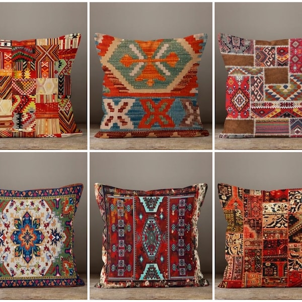 Ethnic Printed Pillow Cover, Boho Rug Pillowcase, Southwestern Pillow Covers, Decorative Bohemian Ethnic Cushion Cover, Kilim Cushion Cover