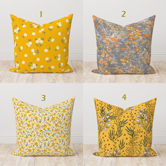 Yellow Floral Throw Pillow Cover Yellow Wildflowers Cushion Cover Floral Yellow Throw Pillow Cover Spring Floral Pillow Floral Decor Etsy Canada