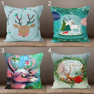 Christmas Deer Pillowcase, Christmas Pine Tree Pillow Cover, Xmas Flower Pillowcase, Merry Christmas Cushion Cover, Xmas Reindeer Pillowcase