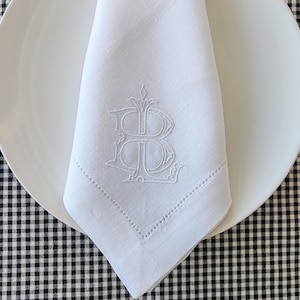 Servilletas de lino con monograma de dos letras, servilletas de lino con monograma entrelazado, servilletas con monograma de letras, servilletas de lino personalizadas