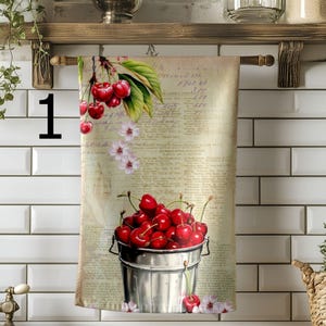 Cherry Tea Towels, Red Cherry Summer Kitchen Decor, Sweet Cherry Kitchen Towels, Fresh Picked Cherry Kitchen Towels, Summer Fruit Towels