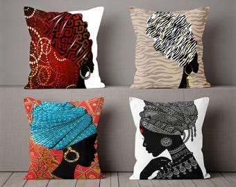 Fundas de cojín con estampado de mujer africana, decoración africana para el hogar, fundas de almohada africanas, funda de cojín con estampado de mujer africana