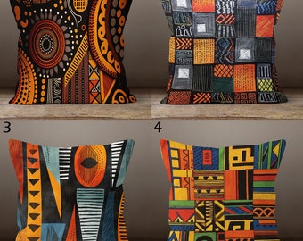 Federe per cuscini in stile etnico africano, federe geometriche etniche, fodere per cuscini tribali africani, federa africana colorata