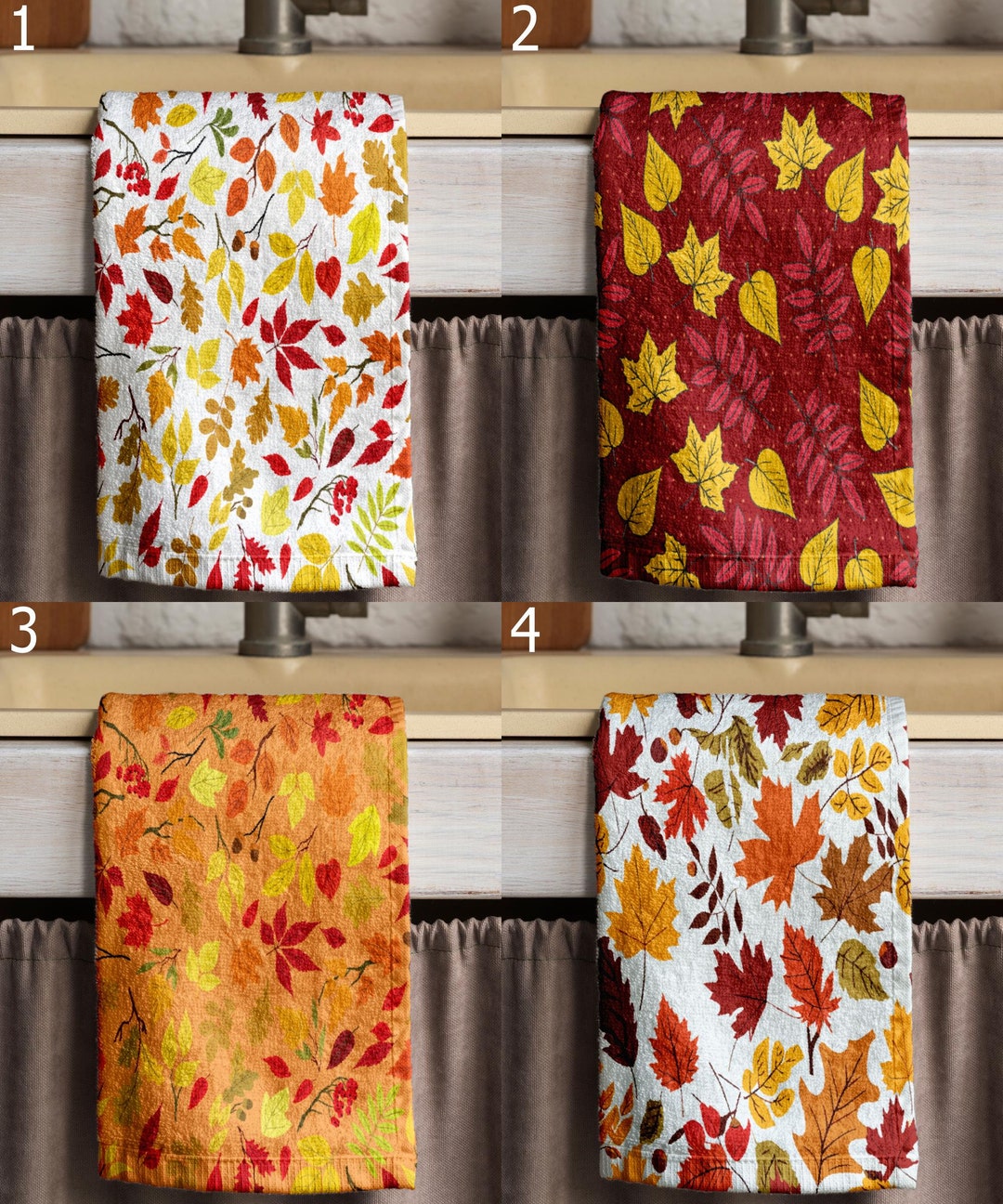 Autumn Leaves Tea Towels, Maple Leaves Kitchen Towels, Thanksgiving ...