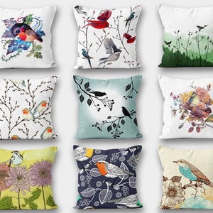 Floral Pillow Covers, Decorative Bird Pillow Cover, Spring Floral Cushion Cover, Summer Trend Cushion, Bird Pillow Case Home Decor
