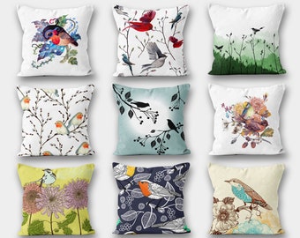 Floral Pillow Covers, Decorative Bird Pillow Cover, Spring Floral Cushion Cover, Summer Trend Cushion, Bird Pillow Case Home Decor