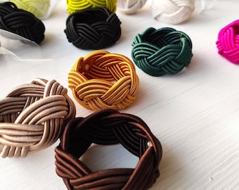 Handmade Rayon Knot Napkin Rings, Rustic Farmhouse Table Decor