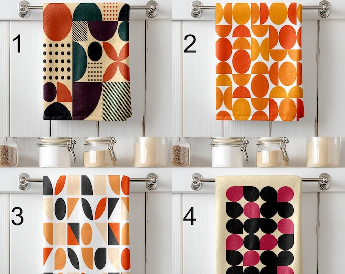 Retro Geometric Kitchen Towel, Mid Century Modern Bauhaus Design Tea Towels