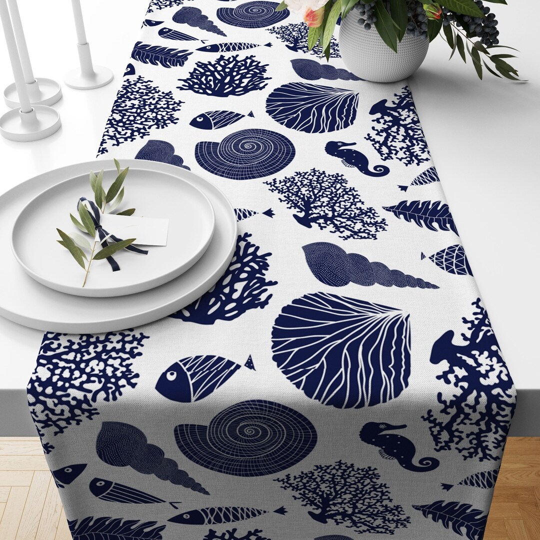 Nautical Table Runner Navy Blue Anchor Table Runner Anchor Etsy