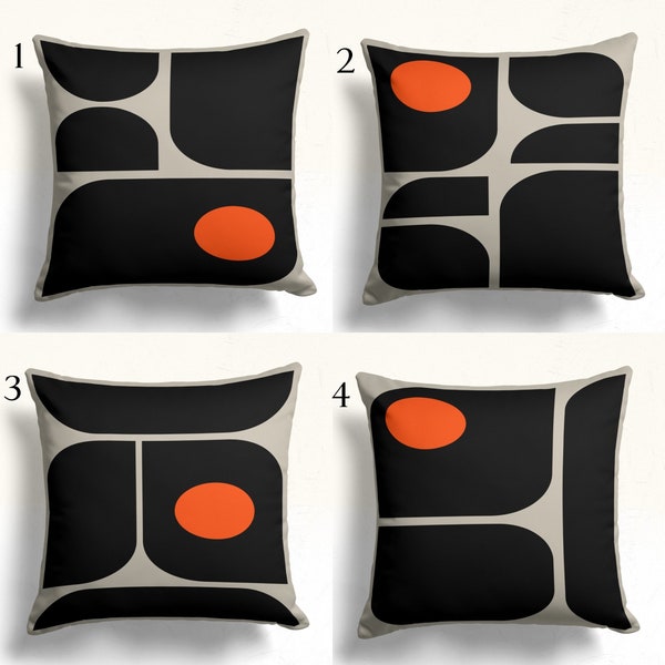 Retro Modern Geometric Design Red and Black Pillow Cover, Retro Throw Pillow Cases, Mid Century Modern Geometric Cushion Cover