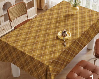 Mantel a cuadros marrón, mantelería para mesa de comedor de cocina rústica