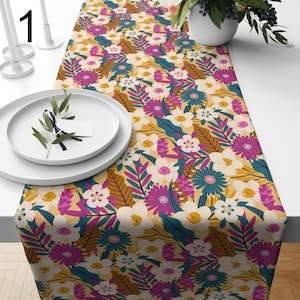 Floral Table Runner, Flowers Print Table Runner, Pink Floral Table Decoration, Purple Table Runner, Print Table Runner, Roses Table Runner