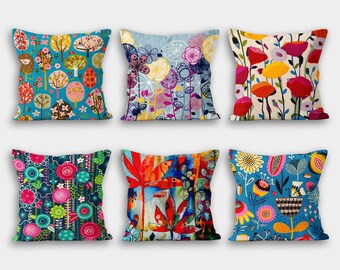 Vivid Color Floral Throw Pillow Cover, Flowers Cushion Cover, Farmhouse Floral Throw Pillow Cover, Spring Floral Pillow, Floral Decor