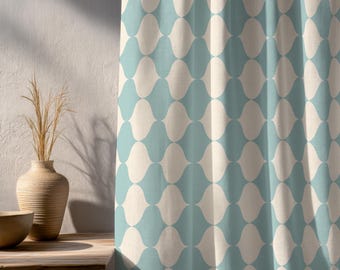 Rideaux rétro turquoise à vagues, rideaux de style moderne du milieu du siècle