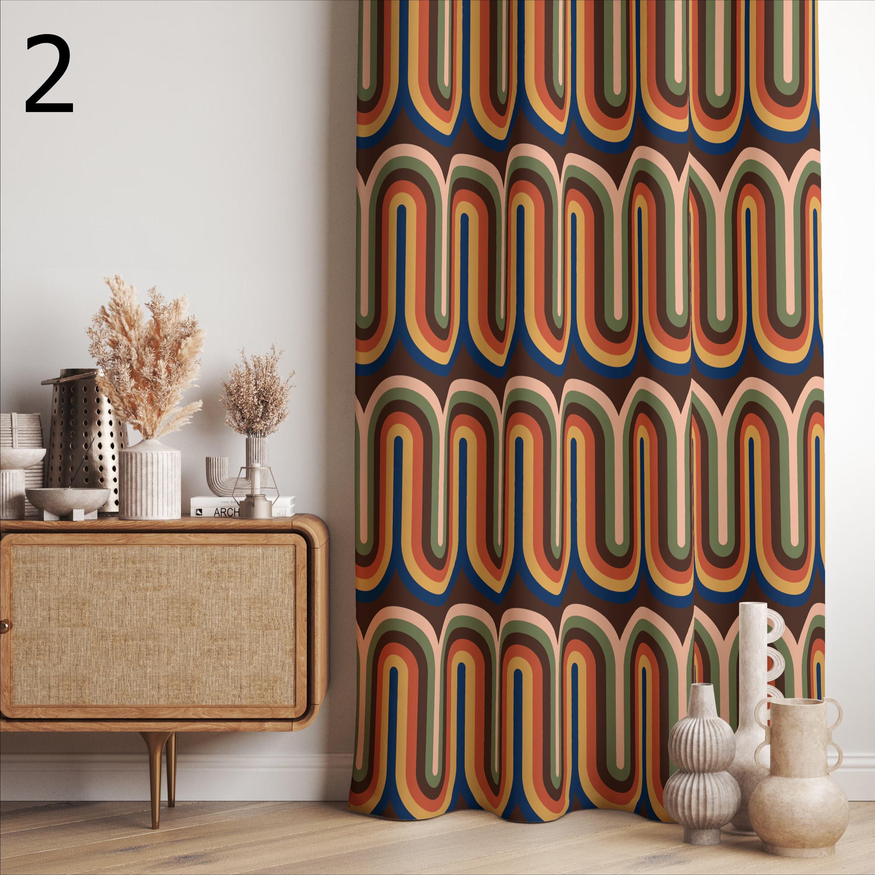 ミッドセンチュリーモダンカーテンパネル、70年代ヒッピーレトロ