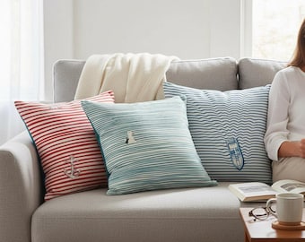 Nautical Pillow Cover, Sea Life Cushion Covers, Beach House Pillow Cover, Marine Pillow Cover, Ocean Cushion Cover, Coastal Pillowcase