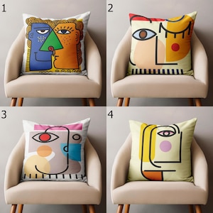 Funda de cojín abstracta con rostro moderno, funda de almohada abstracta estilo Picasso, funda de almohada abstracta con rostro moderno Picasso