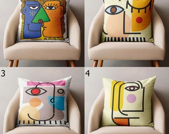 Modernes Gesicht Abstraktes Kissenbezug, Picasso Stil Abstraktes Gesicht Kissenbezug, Abstraktes Gesicht Kissenbezug, Moderner Picasso Abstrakter Kissenbezug
