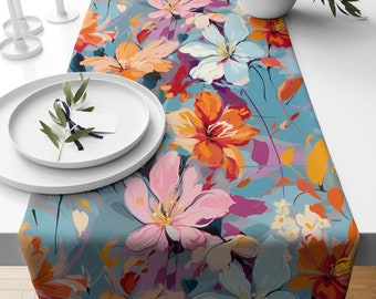 Chemin de table floral, chemin de table fleurs sauvages, chemin de table imprimé fleurs, chemin de table floral abstrait, nappe florale