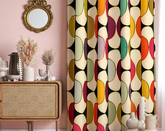 ミッドセンチュリーモダンカーテン、70年代カーテン、レトロ遮光