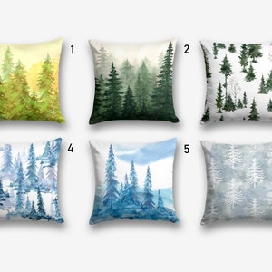Copertura del cuscino della foresta di pini, federa della foresta nebbiosa, coperture del cuscino del paesaggio, copertura del cuscino della montagna, federa del pino, cuscino d'arte moderna