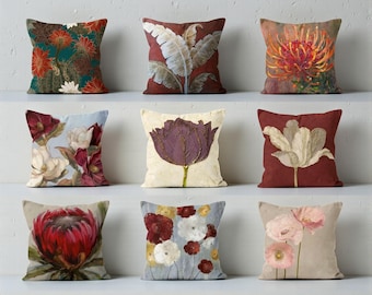 Modern Floral Throw Pillow Covers, Floral Pillow Cover, Red Floral Painting Pillow Cover, Floral Cushion Covers, Modern Floral Home Decor